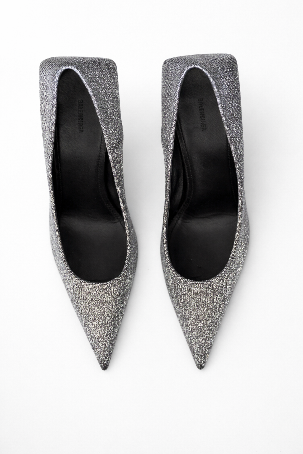 BALENCIAGA SILVER GLITTER POINTED-TOE PUMPS