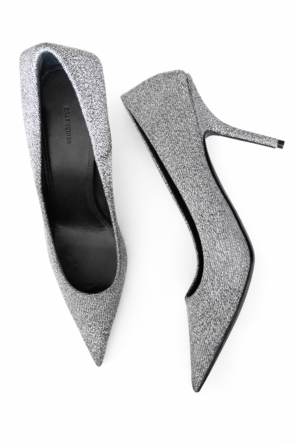 BALENCIAGA SILVER GLITTER POINTED-TOE PUMPS