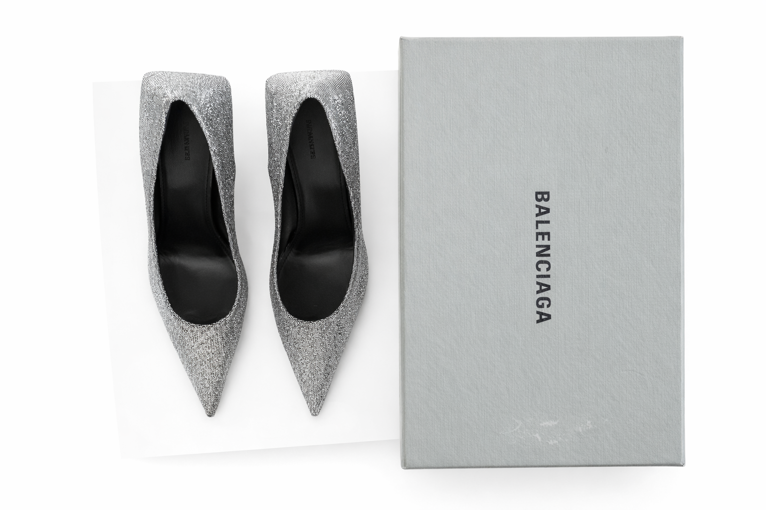 BALENCIAGA SILVER GLITTER POINTED-TOE PUMPS