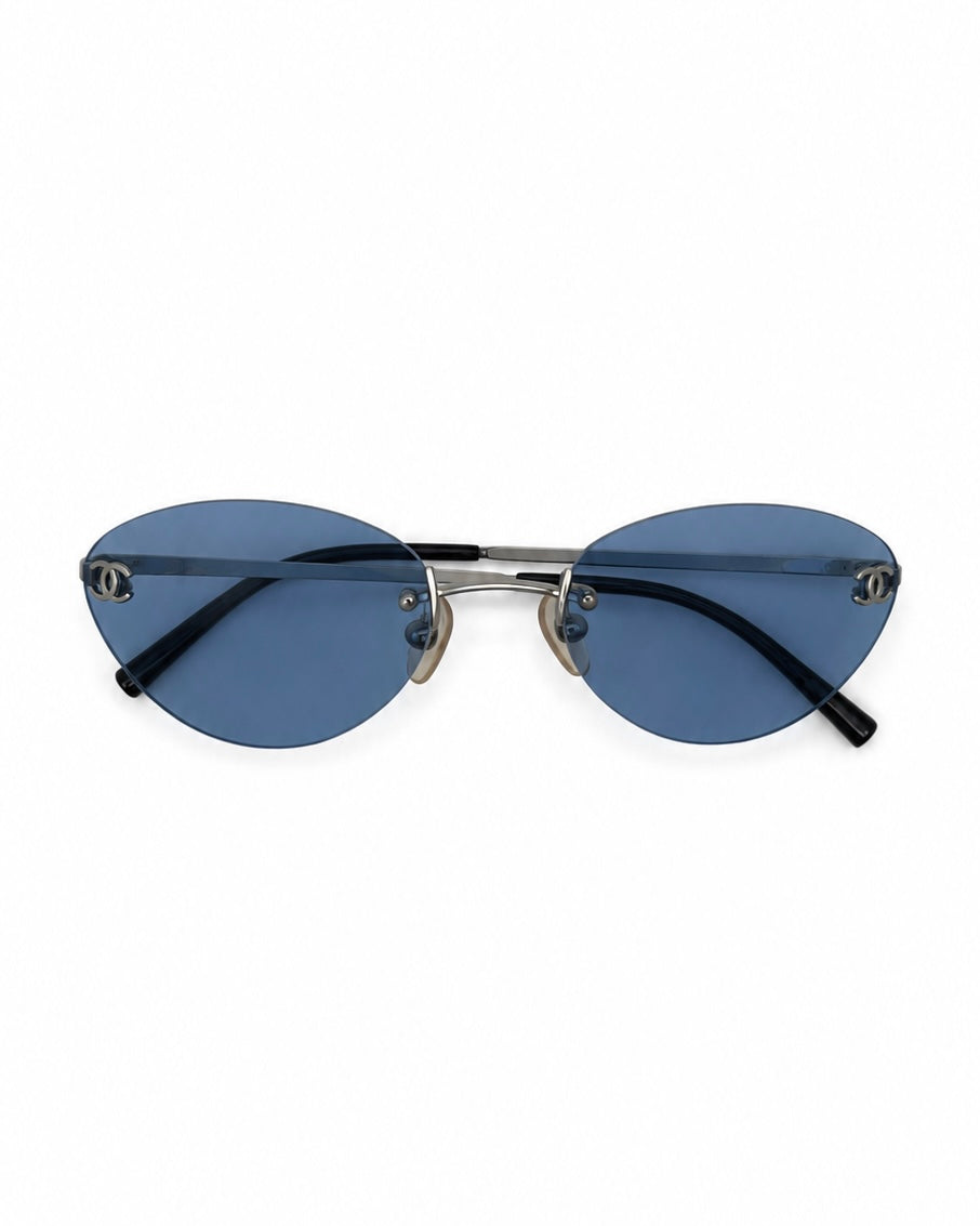 Chanel Rimless Coco Mark Sunglasses Blue WS11231