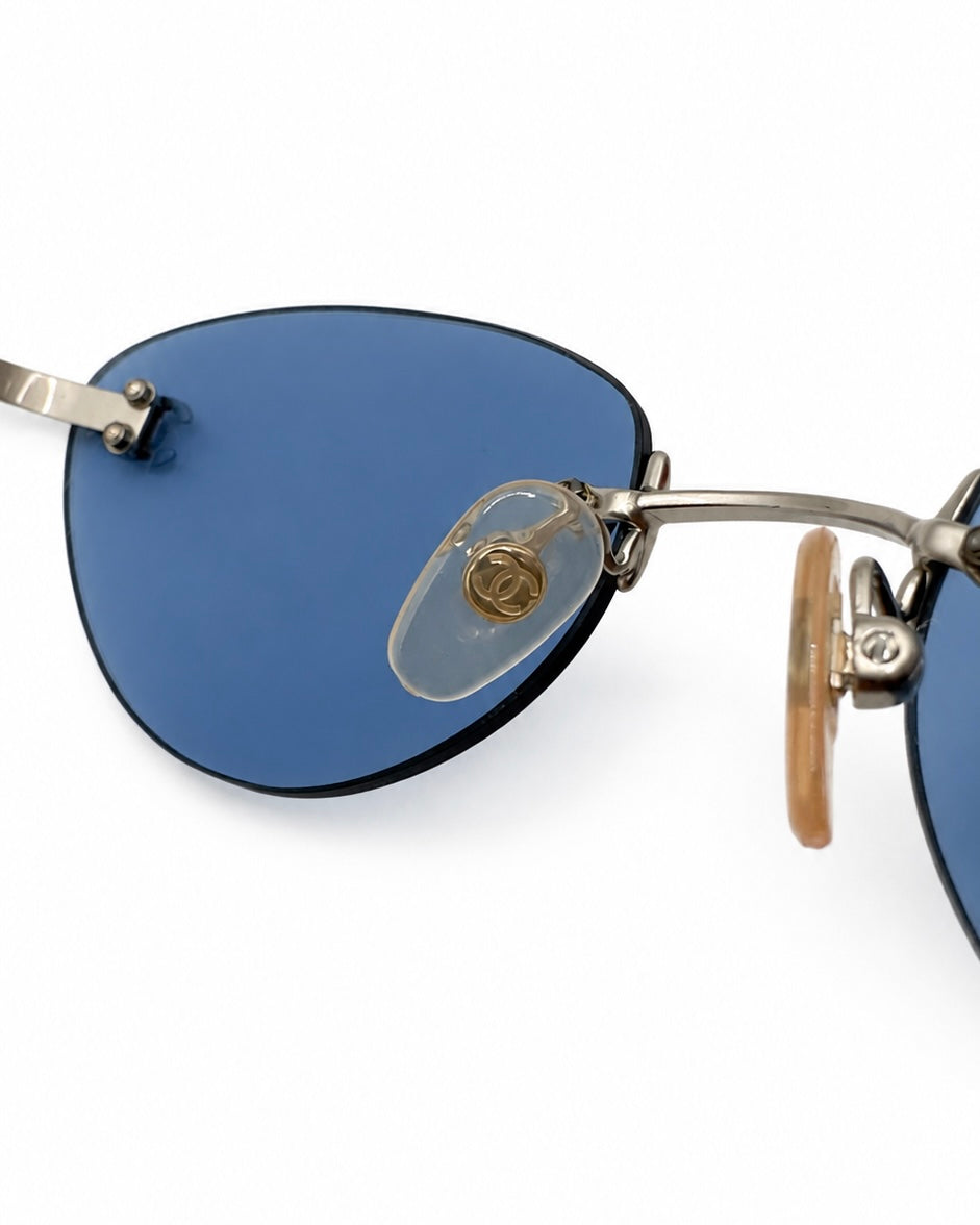 Chanel Rimless Coco Mark Sunglasses Blue WS11231