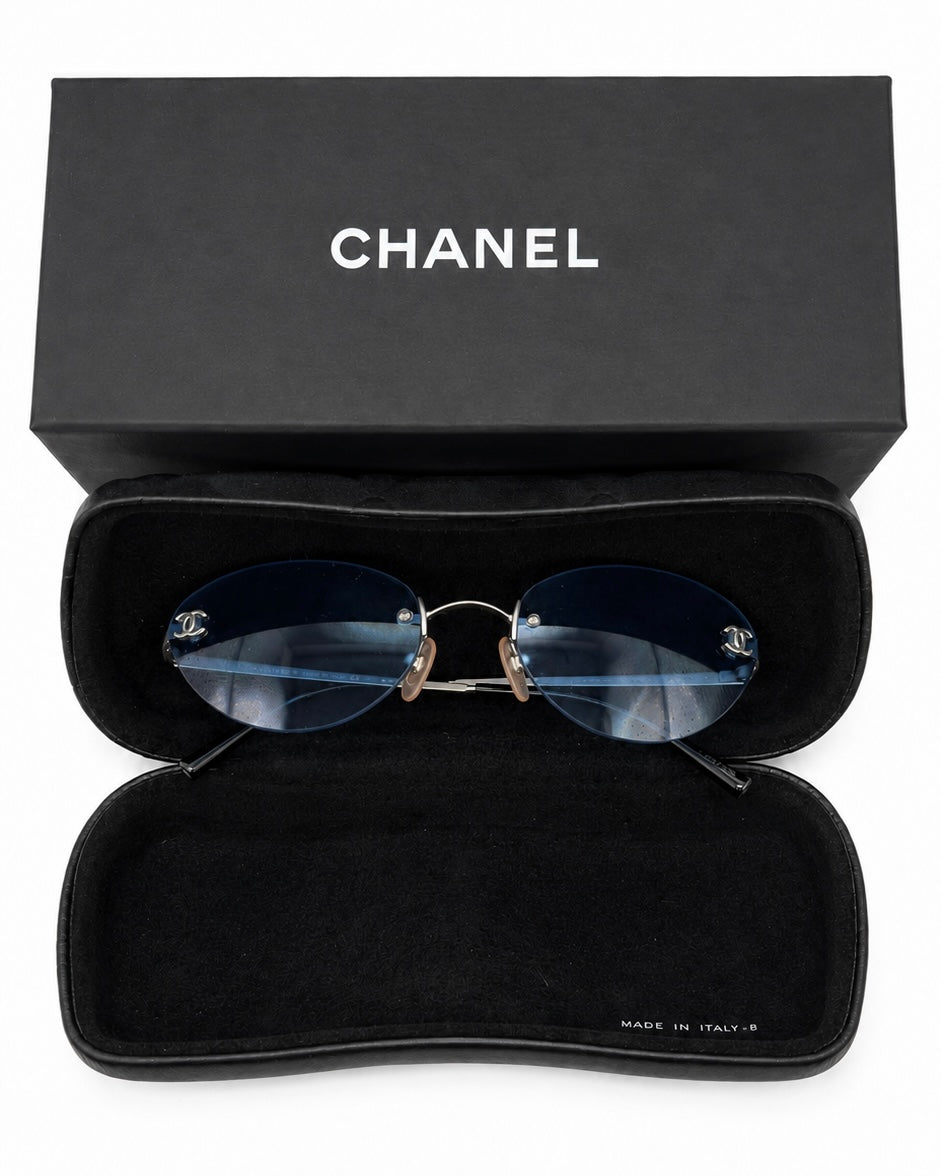 Chanel Rimless Coco Mark Sunglasses Blue WS11231