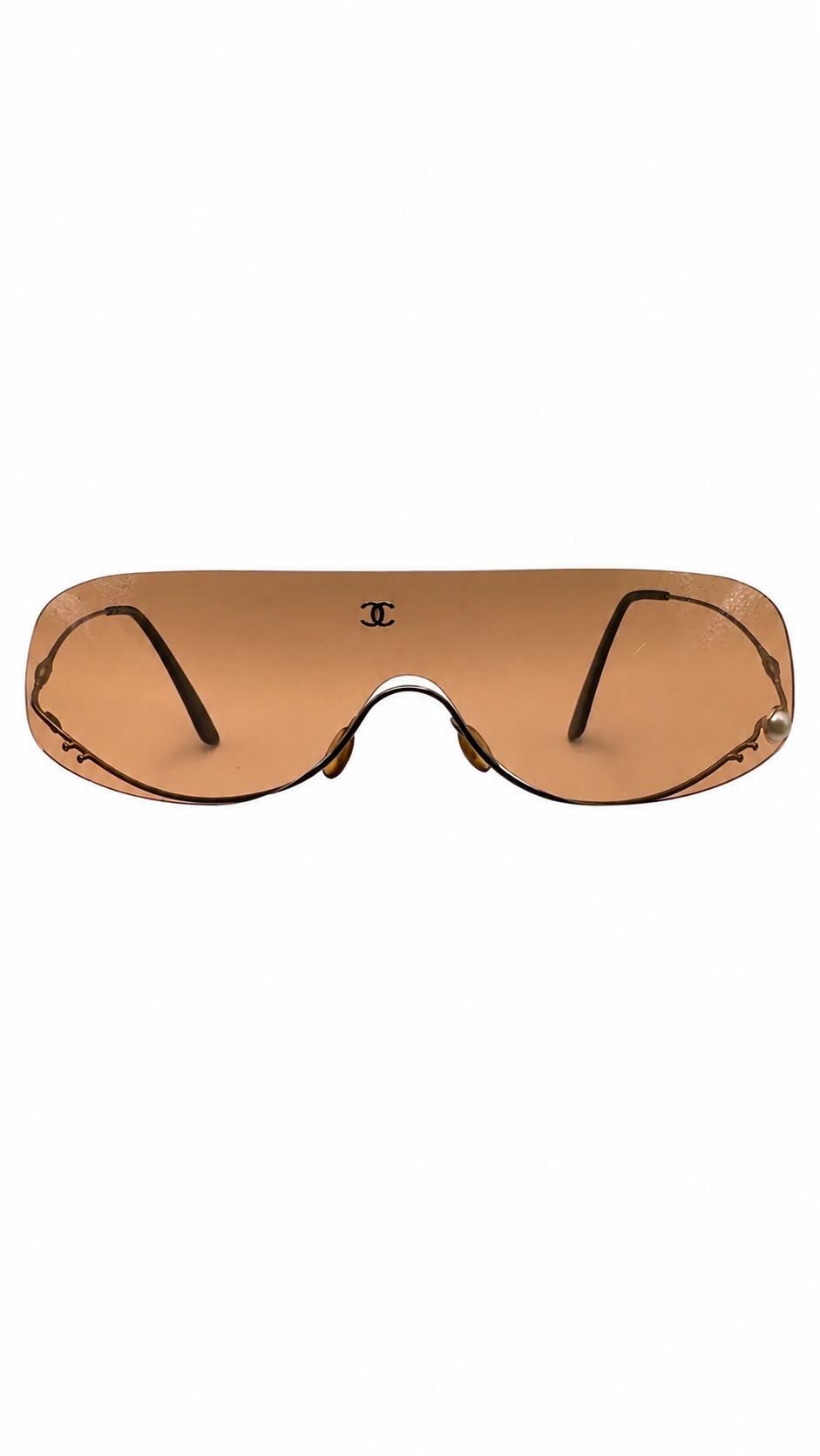 Vintage Chanel Rimless Shield Sunglasses with Pearl Details – Early 2000s